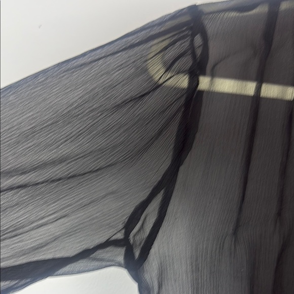 Bob Mackie 100% Silk Classic Black Sheer Blouse with Mandarin Collar Size Large - Picture 4 of 8